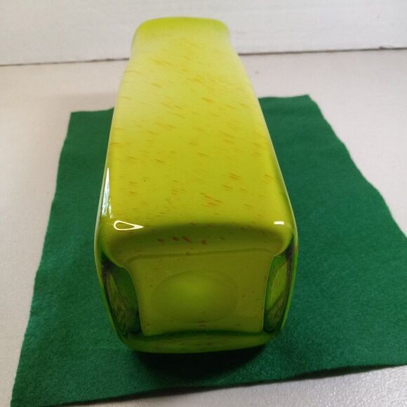 Green w/ Orange Streaks White Inside Art Studio Hand blown Vase Cottagecore - Picture 5 of 6